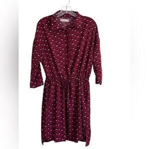 Elegant Burgundy Mini Dress  Lipo Lipo Short Sleeves Size S Dark Red and White